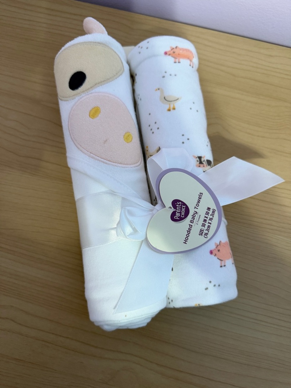 Unbranded White & Pink Hooded Baby Towels - Farm Animal Set